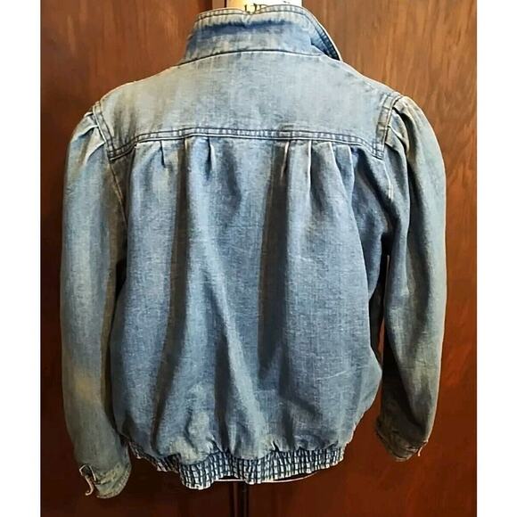Vintage 80s Dawn Size Small Denim Blue jacket puff sleeve Plaid Flannel lining - Picture 3 of 5